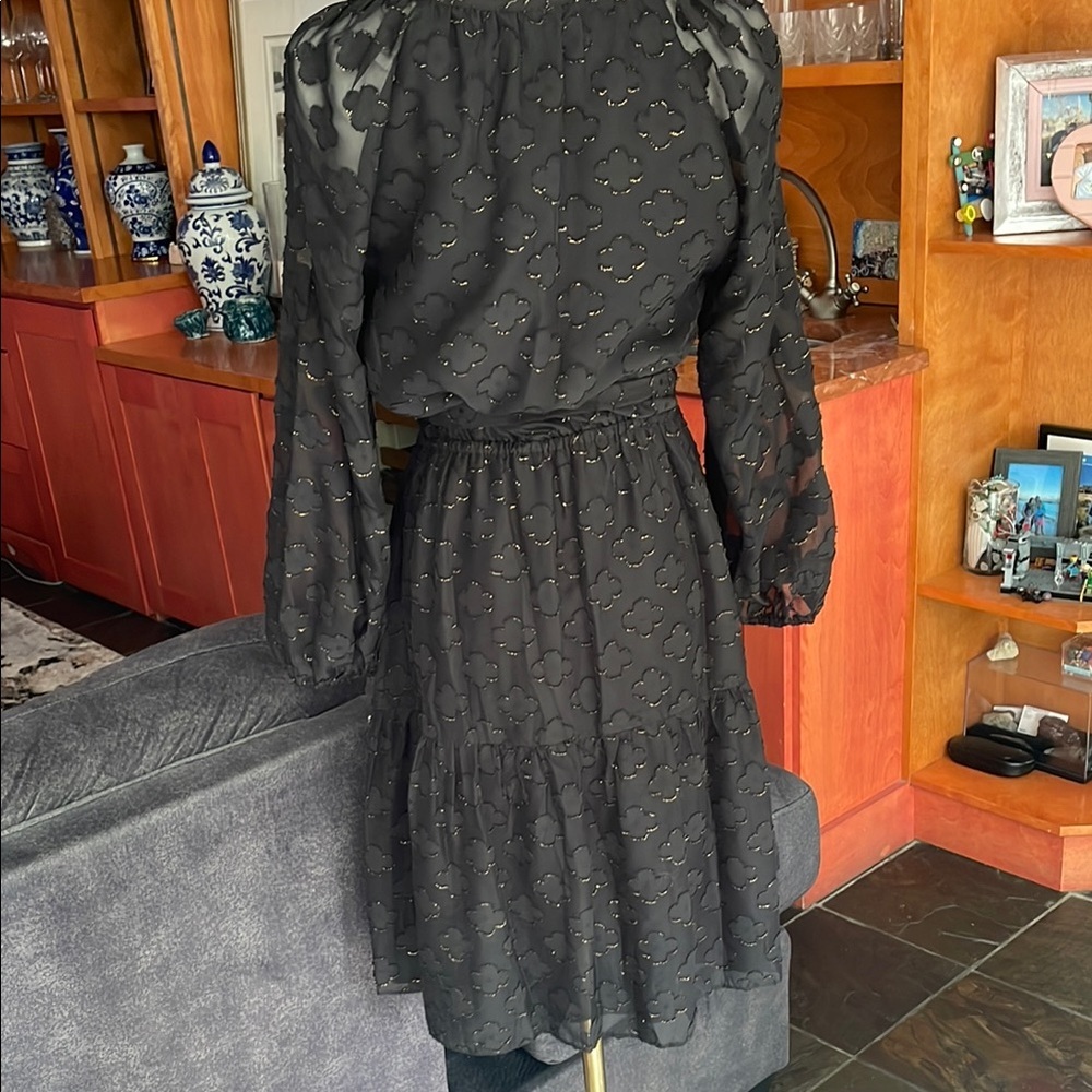 NWT Nanette Lepore Black Gold Sheer Sleeve Tiered Dress Party Dress 6 - Picture 9 of 11